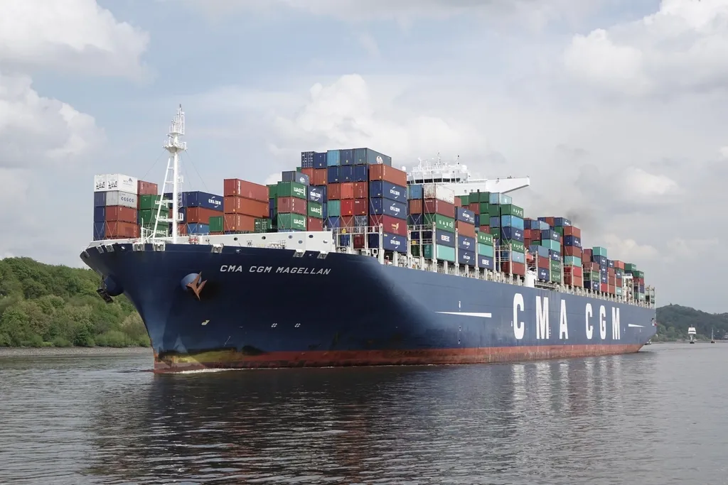 Container ship being loaded at a port terminal